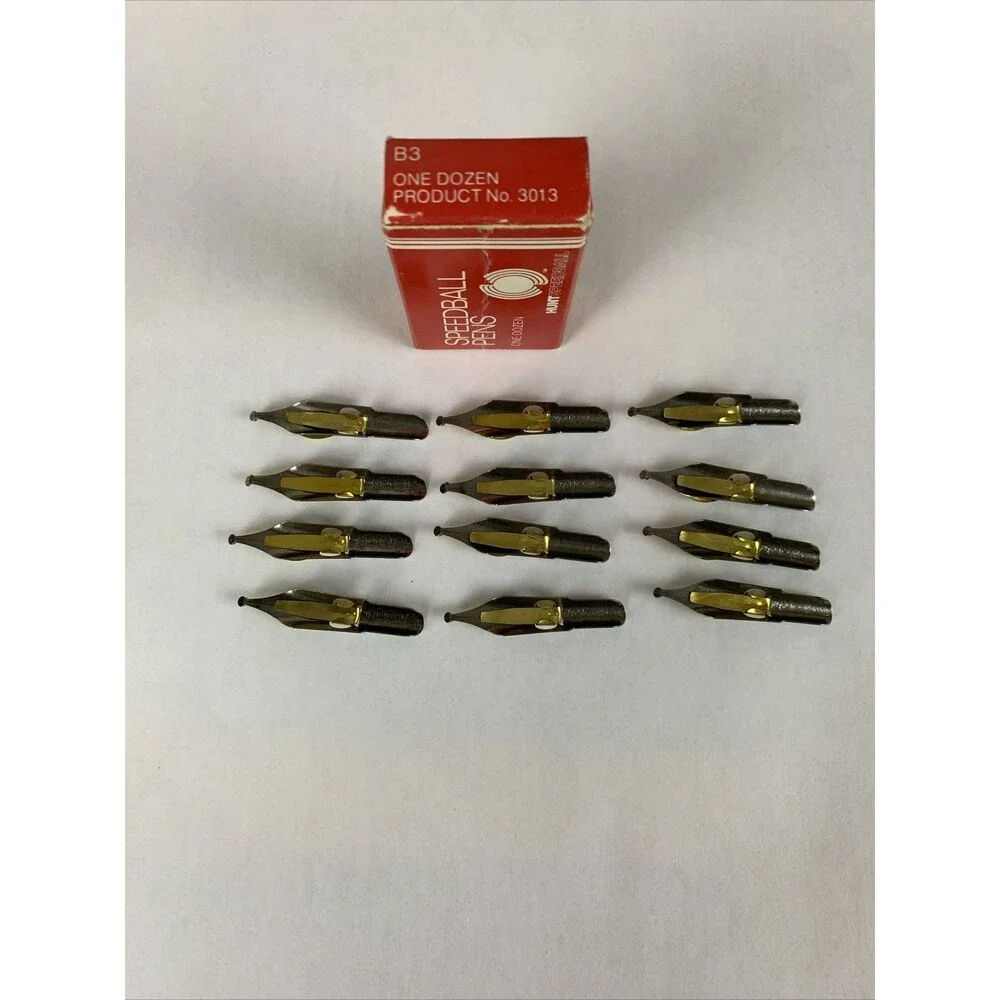 Vintage HUNT SPEEDBALL PENS B-3 Round Calligraphy Pen Ink Nibs Box of 12